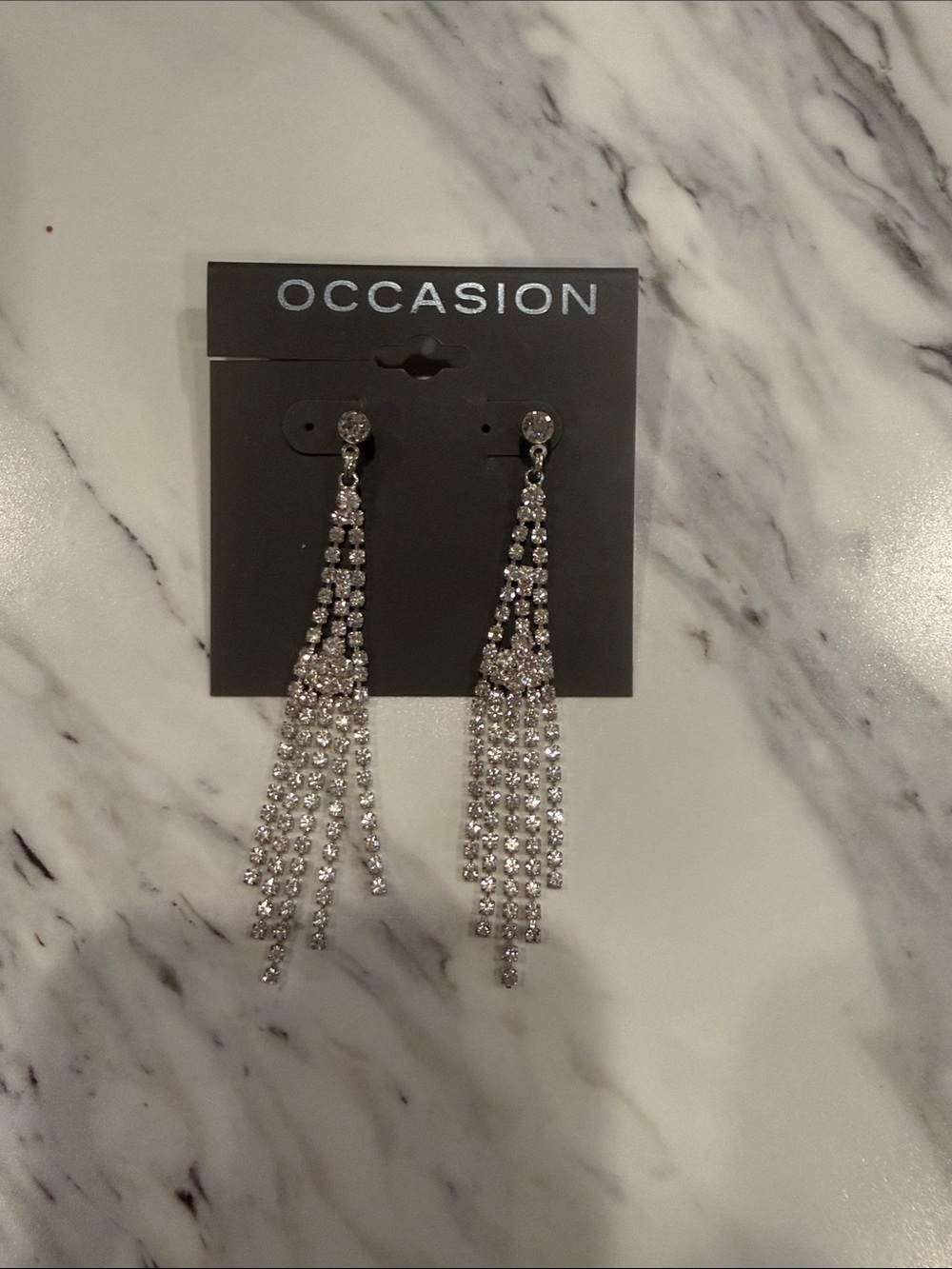 Occasion Silver Rhinestone Tassel Earrings